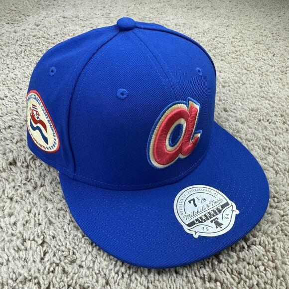 Atlanta Braves Hat Mitchell & Ness 7‎ 1/8 Blue National League Centennial Patch - Picture 1 of 9